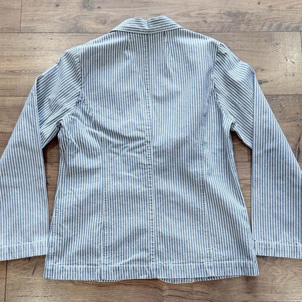 Faded Glory Vtg Denim Blazer Womens Large Pockets Pin Stripes Striped Blue - Picture 3 of 3